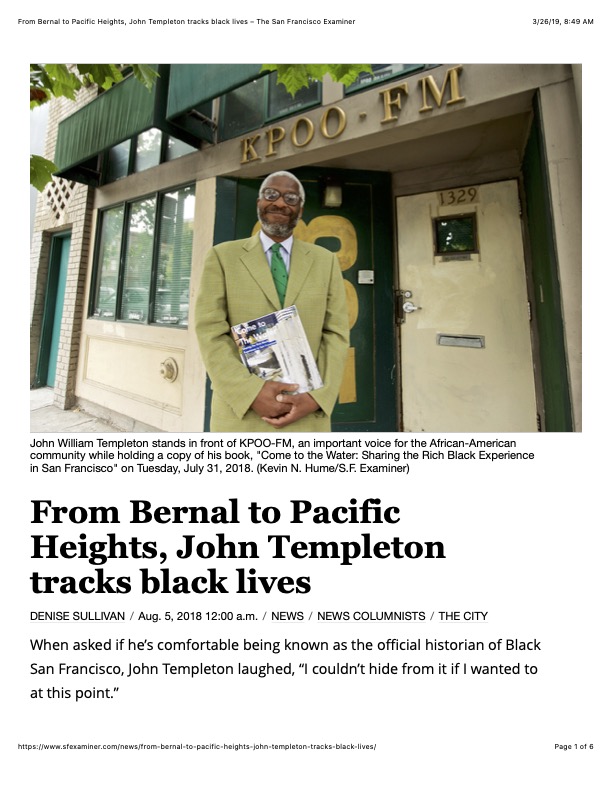 From Bernal to Pacific Heights, John Templeton tracks black lives – The San Francisco Examiner