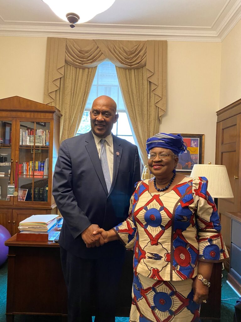 Director-General Ngozi Okonjo-Iweala with House Foreign Affairs Chair Gregory Meeks, D-NY