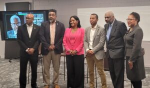 Michael Hill, Southern Regional Economic Roundtable; Matt Patrick, New Black Wall Street Marketplace; Audra Cunningham, T. Dallas Smith & Co., Omar Ali, Ali Development and Templeton on first day of #BuildingBlack in Atlanta at Russell Innovation Center for Entrepreneurs